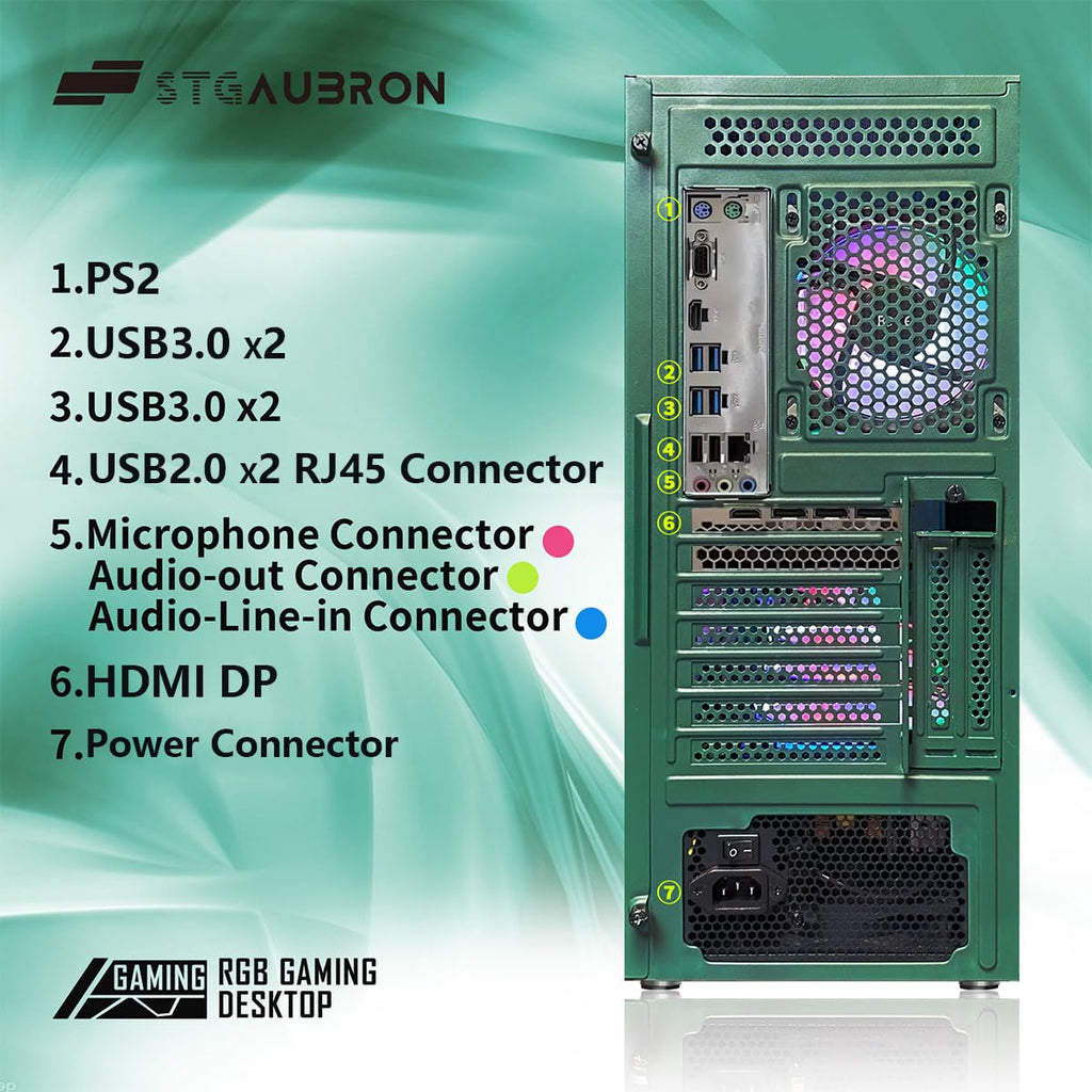 STGAubron Prebuilt Gaming PC Desktop, Radeon RX 560 4G, Intel Core i5 up to 3.6GHz, 16G RAM, 512G SSD, WiFi 6, BT 5.0, RGB Fan x2, Windows 11 Home - Flex Gamingproduct_type