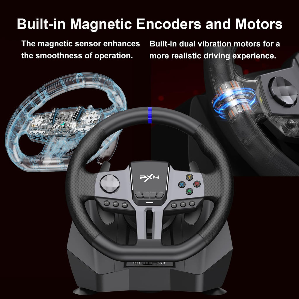 PXN Racing Wheel, 270&900° V9 Gen2 Gaming Steering Wheel | 3 Pedals, H Shifter, APP Support, Vibration Feedback, for PC, PS4, Xbox One, Xbox Series X/S - Flex Gamingproduct_type