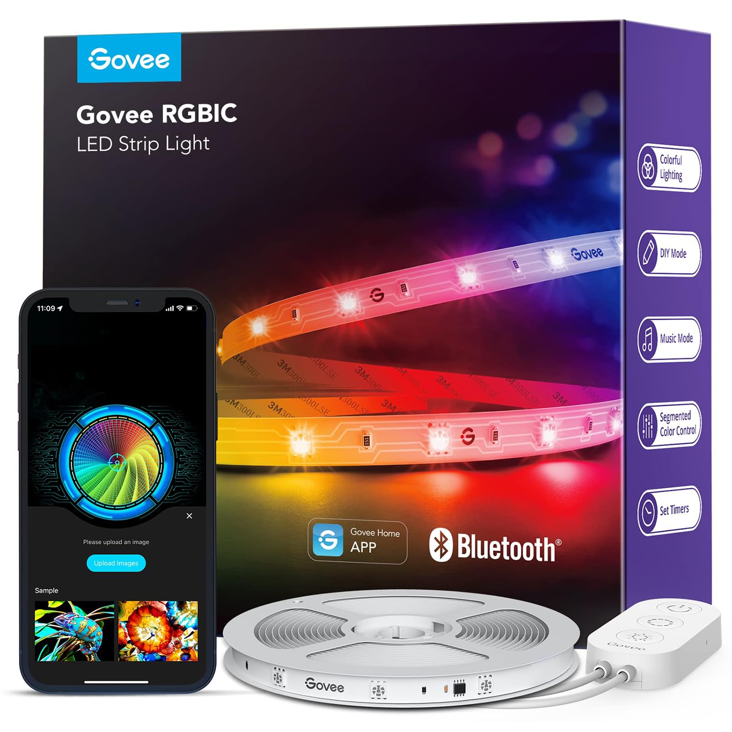 Govee Tira de luces LED RGBIC, luces LED inteligentes para recámara, luces LED Bluetooth con control de aplicación, múltiples colores en una línea, luces LED que cambian de color, sincronización de - Flex Gamingproduct_type