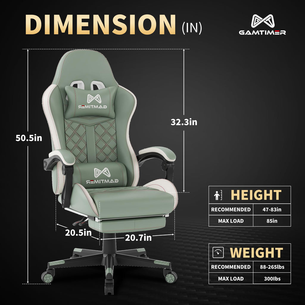 Gamtimer Gaming Chair, 400 LB Weight Capacity,with Pocket Spring Cushion | Ergonomic Backrest Office Chair,Leather, with Headrest and Lumbar Support, Footrest, Suitable for Adults(Blue) - Flex Gamingproduct_type