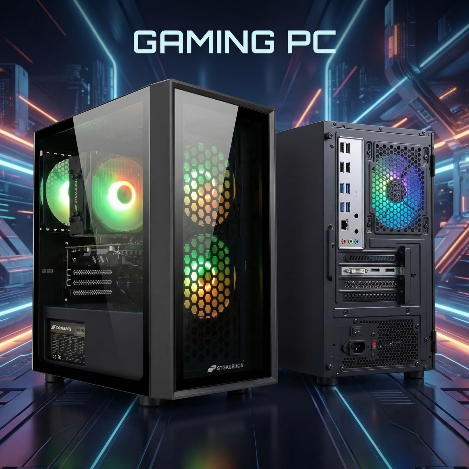 STGAubron Gaming PC Desktop Computer, Intel Core i7 up to 3.9GHz, Radeon RX 580 8G, 16G RAM, 512G SSD, WiFi 6, BT 5.0, RGB Fan x4, Windows 11 Home - Flex Gamingproduct_type