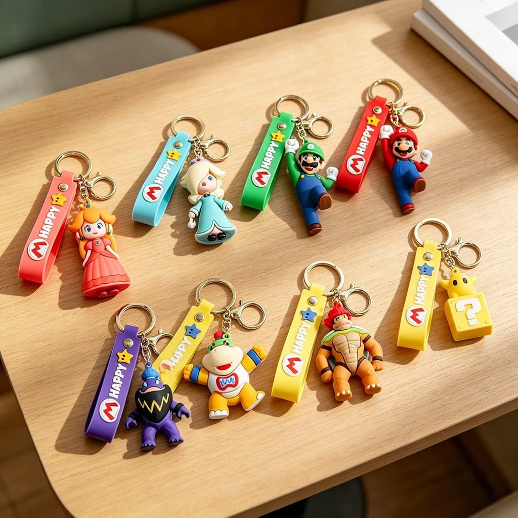 8Pcs Mario Keychain, Cartoon Backpack Pendant, Lovely Bag Charm Ornament for Fans - Flex Gamingproduct_type