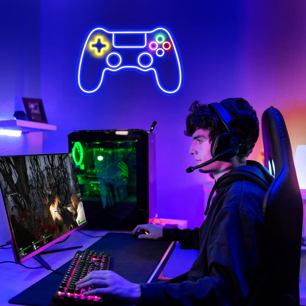 Kavaas Gamer Neon Sign, UV Printed Gaming Neon Sign for Gamer Room Decor - LED Video Game Neon Lights for Bedroom Boys, Gaming Wall decor - Best Gamer Gifts for Teenage Boys, Christmas - Flex Gamingproduct_type