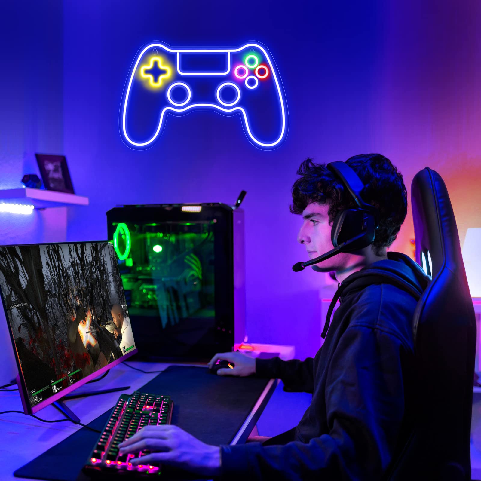 Kavaas Gamer Neon Sign, UV Printed Gaming Neon Sign for Gamer Room Decor - LED Video Game Neon Lights for Bedroom Boys, Gaming Wall decor - Best Gamer Gifts for Teenage Boys, Christmas - Flex Gamingproduct_type