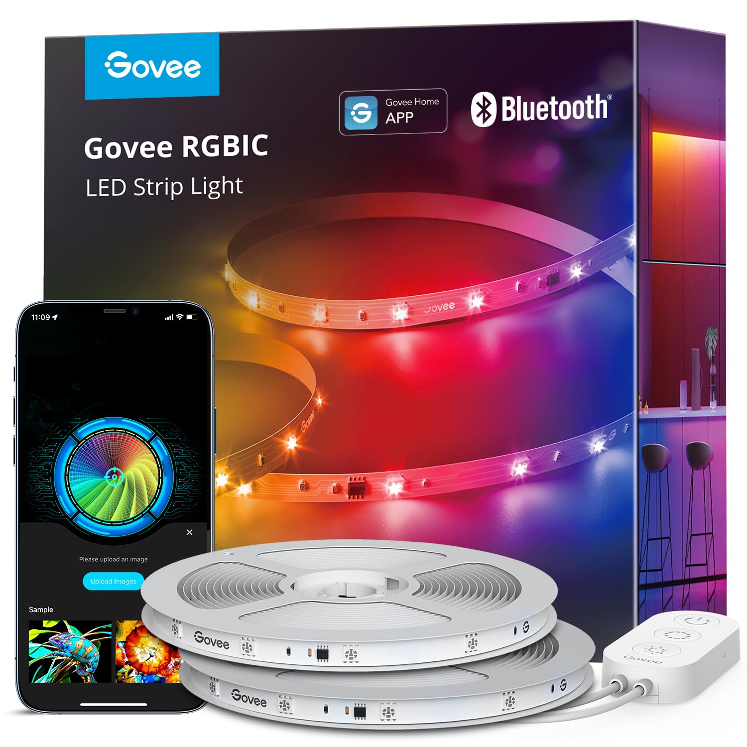 Govee Tira de luces LED RGBIC, luces LED inteligentes para recámara, luces LED Bluetooth con control de aplicación, múltiples colores en una línea, luces LED que cambian de color, sincronización de - Flex Gamingproduct_type