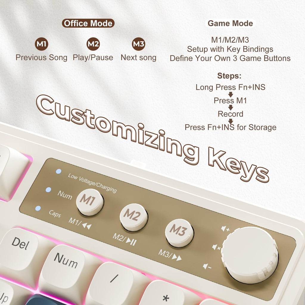 AULA 99 Key Keyboard, Wireless Gaming Keyboard Bluetooth Computer Keyboards Creamy Cute with Number Pad RGB Backlit Tri-Mode BT/2.4GHz/USB-C - Pink - Flex Gamingproduct_type