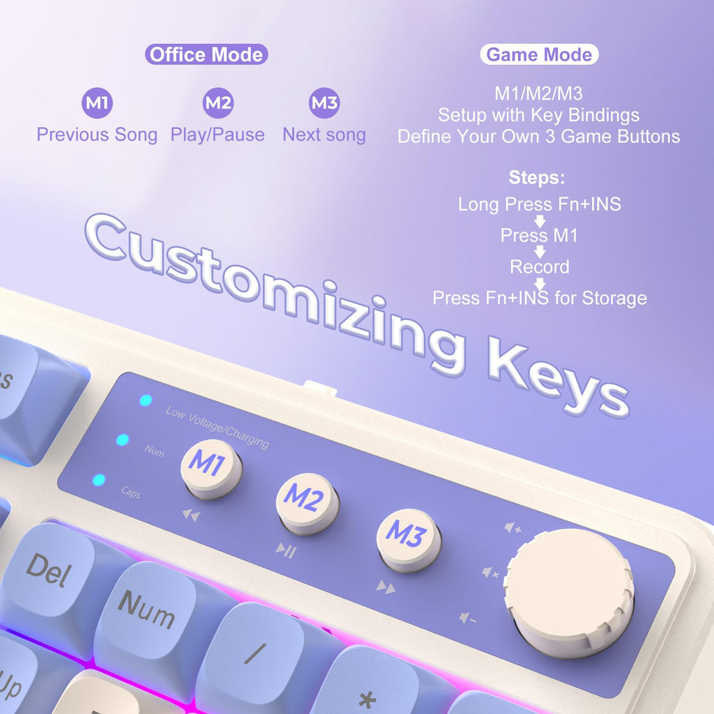 AULA 99 Key Keyboard, Wireless Gaming Keyboard Bluetooth Computer Keyboards Creamy Cute with Number Pad RGB Backlit Tri-Mode BT/2.4GHz/USB-C - Pink - Flex Gamingproduct_type