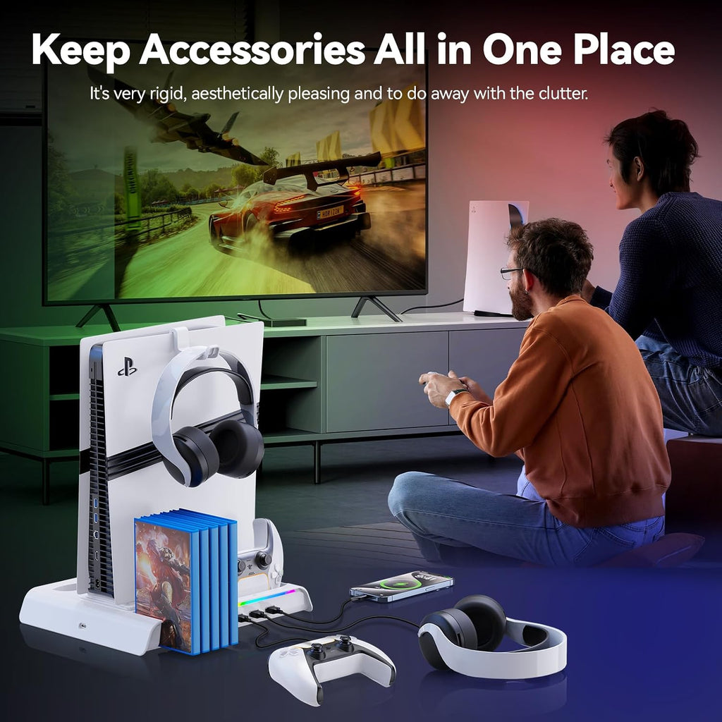 PS5 Controller Dual Charging Console Cooling Base, Cooling & Charging Station with RGB Lighting,Accessories with 3 Levels Cooling Fan, Headset Holder - Flex Gamingproduct_type