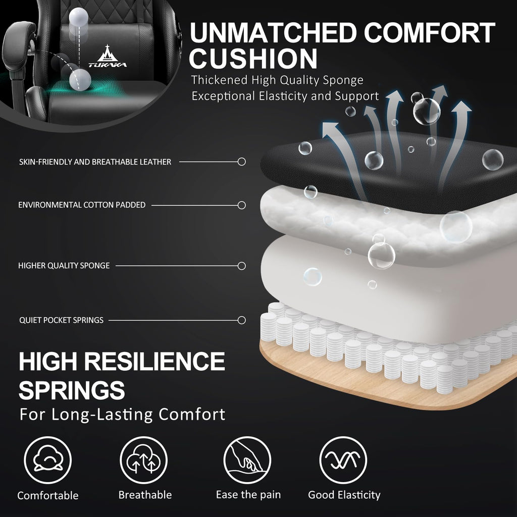 White Gaming Chair,Ergonomic Massage Office Desk Chair with Footrest | Pocket Spring Cushion,Reclining,Thick High Back,Headrest and Lumbar Support,Adjustable Leather Computer Chair Gamer Chair - Flex Gamingproduct_type