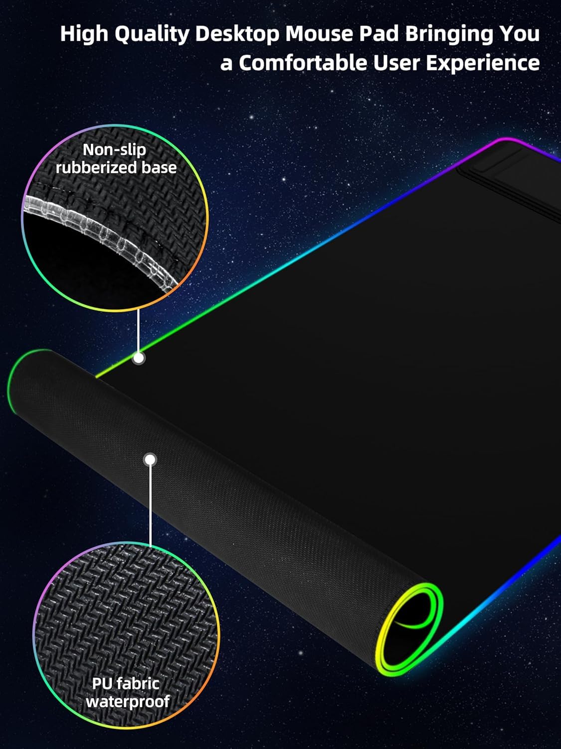 XXL Mouse Pad with Phone Holder - Black, RGB Desk Mat with 15W Fast Charging, LED Gaming Mousepad with 11 Light Colors, Waterproof Non-Slip Pad for Office & Home (Wave) - Flex Gamingproduct_type