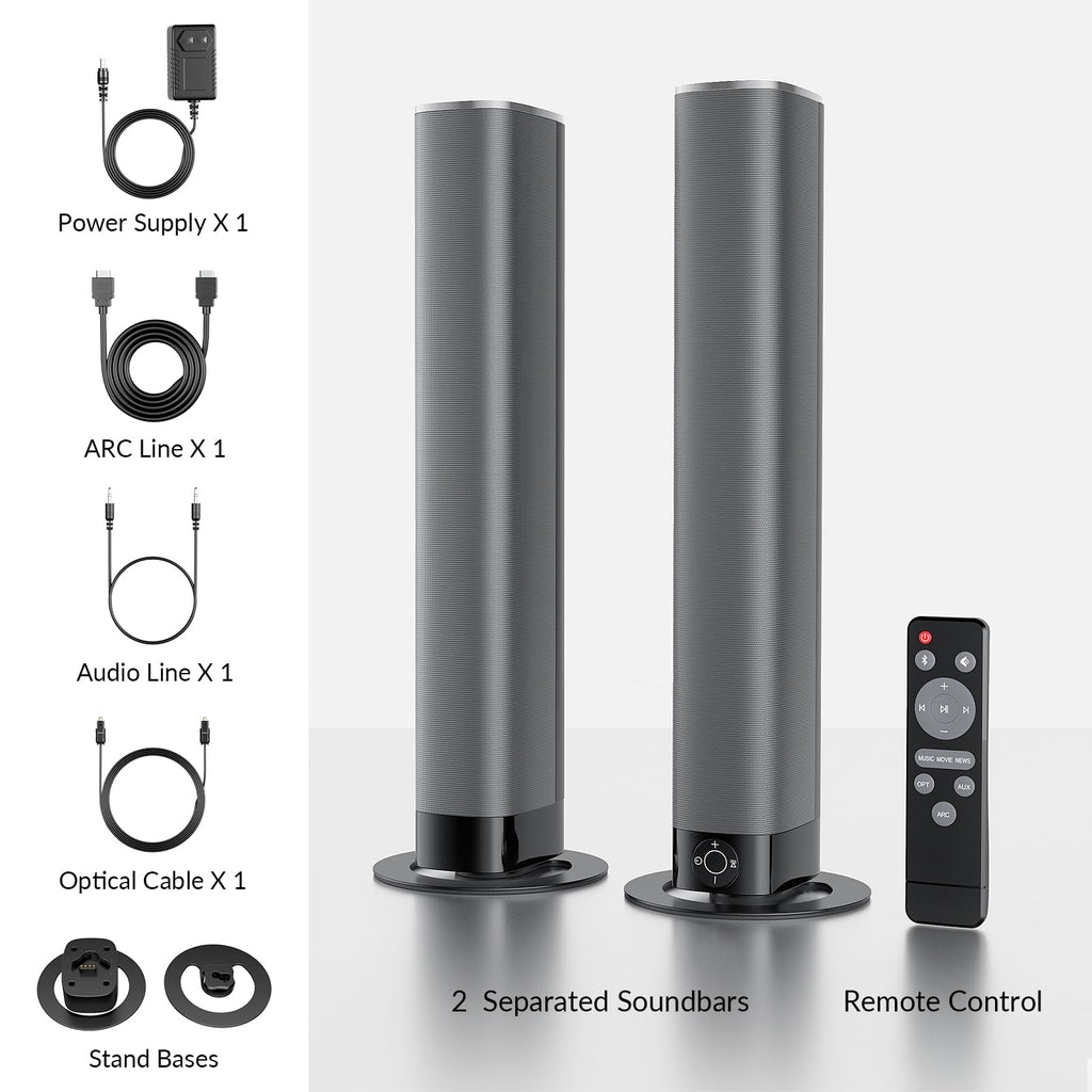 Sound Bar for Smart TV, Soundbar with Bluetooth/ARC/Opt/AUX Connect, Auto Volume Boost, 3 Equalizer Modes, 2 in 1 Detachable Soundbar for TV/PC/Gaming/Projectors - Flex Gamingproduct_type