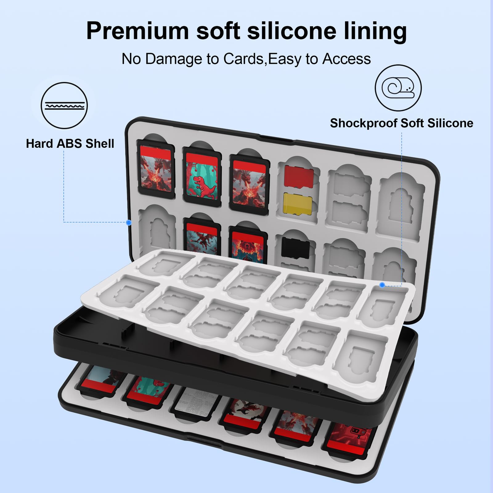 QuoLumPIA 96 Game Case - for Nintendo Switch 2/OLED/Lite Cartridge storage with 96 Game Card Slots & 160 Micro SD Card Slots, Black, Hard Shell, Silicone Lining, Magnetic snap, Travel, Gift, Party - Flex Gamingproduct_type