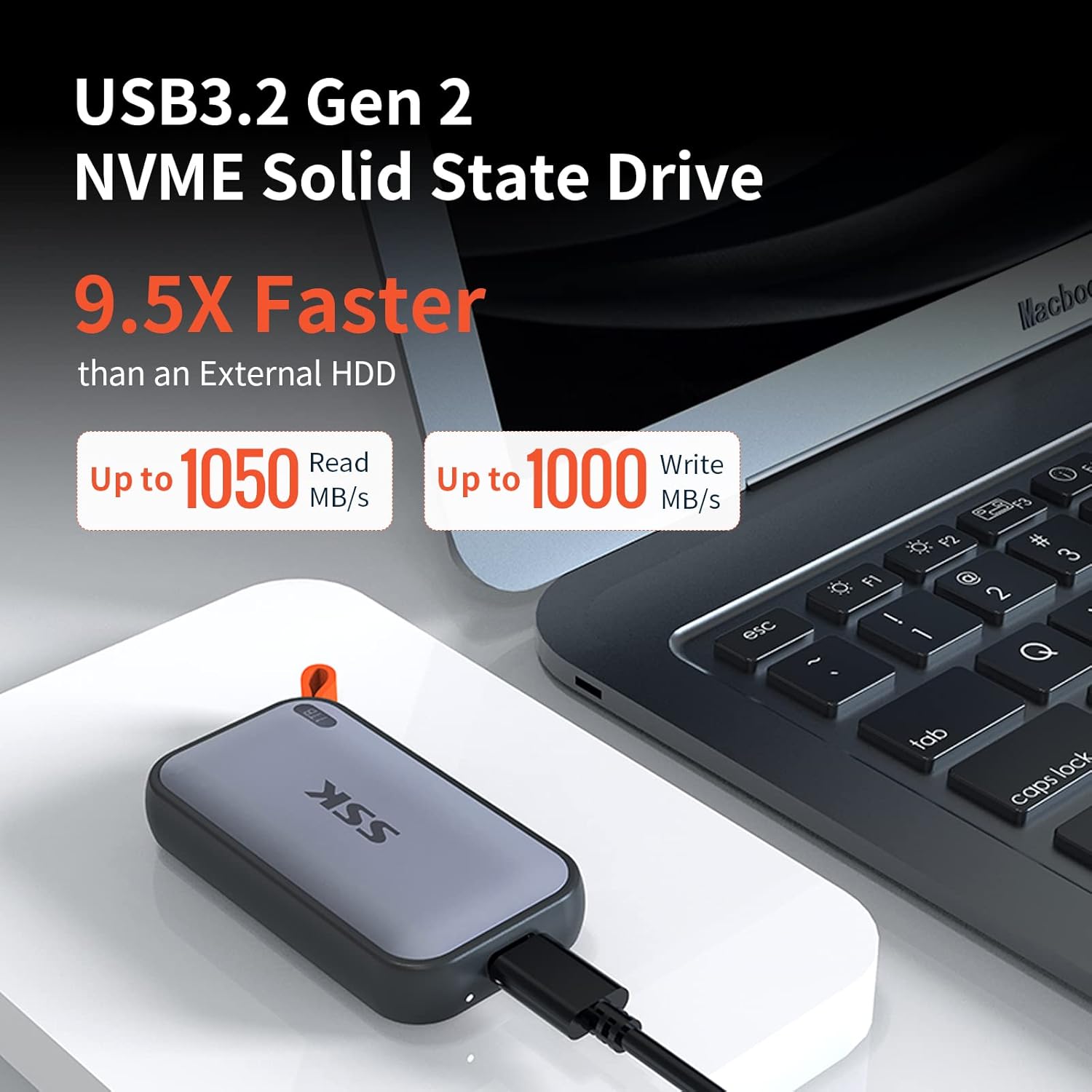 SSK 2TB External SSD up to 1050MB/s Reading, USBC 3.2 Gen2 External Portable SSD Hard Drive for iPhone 15/16/Pro, PS5, Xbox, Laptop, MacBook/Pro/Air and More - Flex Gamingproduct_type