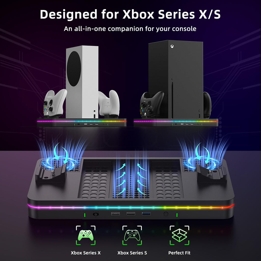 Charging Stand with Cooling Fan, CODOGOY Vertical Stand Compatible with Xbox Series X/S Console and Controller, Vertical Dual Controller Charger Station Dock Accessories with 3 USB Ports,Black - Flex Gamingproduct_type