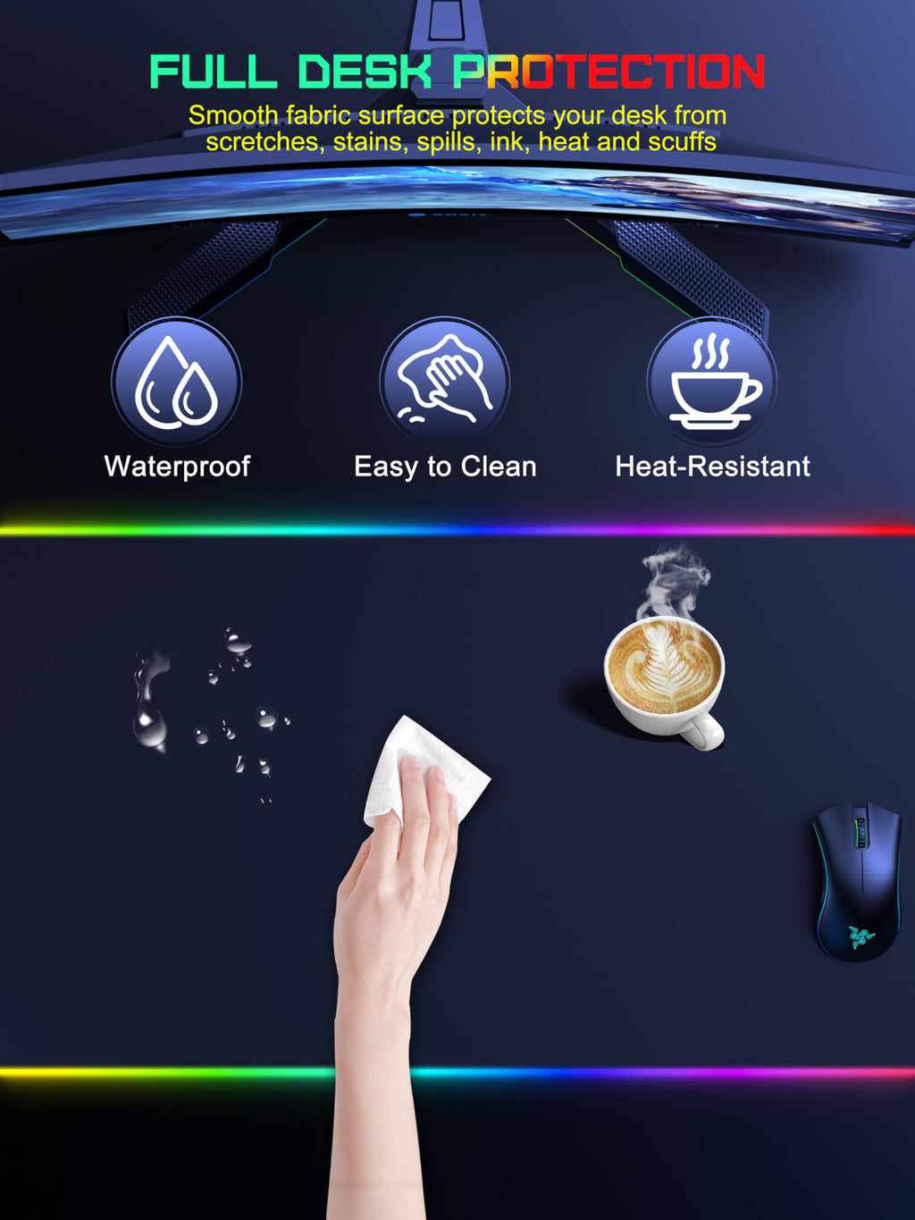 TopMade Wireless Charging RGB Mouse Pad, Waterproof Gaming Desk Mat with 4 Light Modes & 11 RGB Colors, 31.5"x15.75" XXL Large Desk Pad(Includes 20W PD Power Adapter & 6.56ft Woven Cable) - Flex Gamingproduct_type
