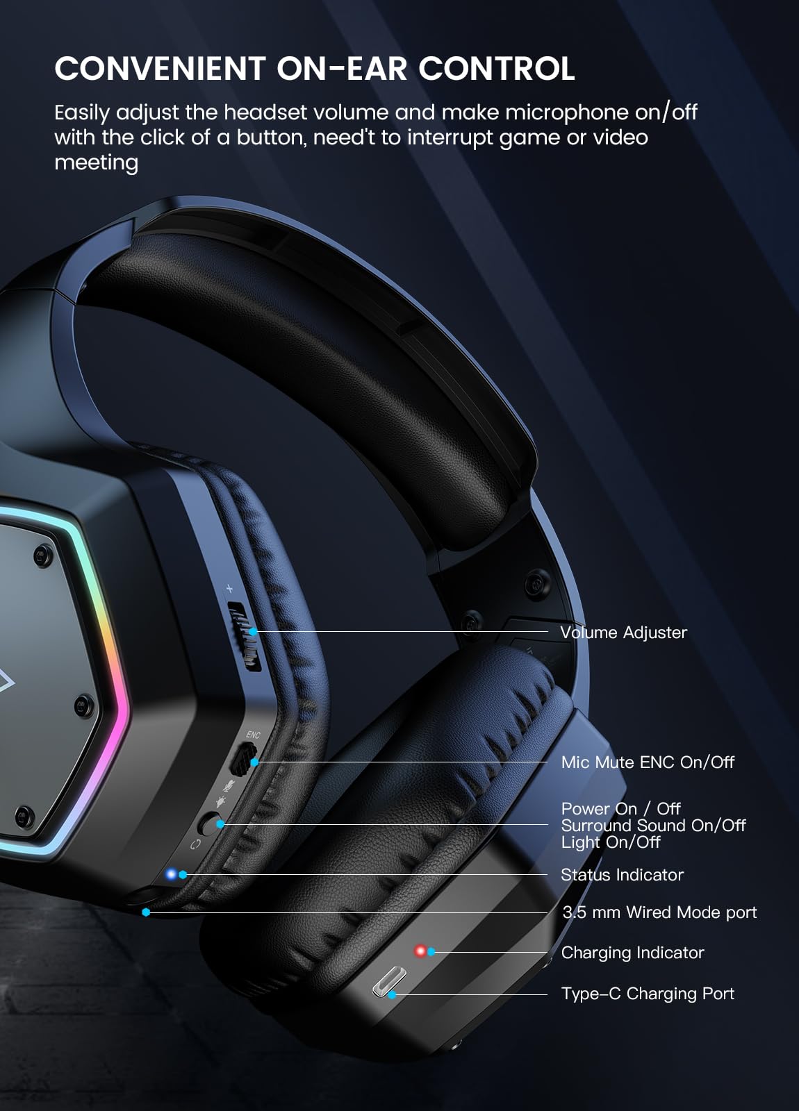 EKSA E1000 USB Gaming Headset for PC, Computer Headphones with Microphone/Mic Noise Cancelling, 7.1 Surround Sound, RGB Light - Wired Headphones for PS4, PS5 Console, Laptop, Call Center - Flex Gamingproduct_type