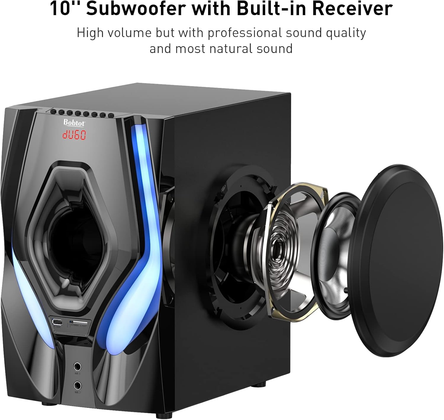 Bobtot Home Theater Systems Surround Sound Speakers - 1200 Watts 10 inch Subwoofer 5.1/2.1 Channel Audio Stereo System with ARC Optical Bluetooth Input for 4K TV Ultra HD AV DVD FM Radio USB - Flex Gamingproduct_type