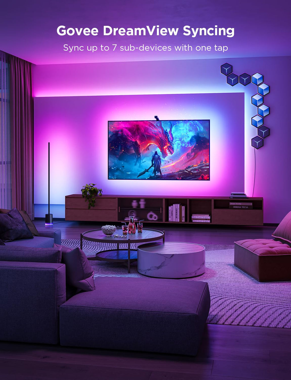 Govee TV Backlight 3 Lite with Fish-Eye Correction Function Sync to 75-85 Inch TVs, 16.4ft RGBICW Wi-Fi LED Strip Lights with Camera, 4 Colors in 1 Lamp Bead, Voice and APP Control, Adapter - Flex Gamingproduct_type