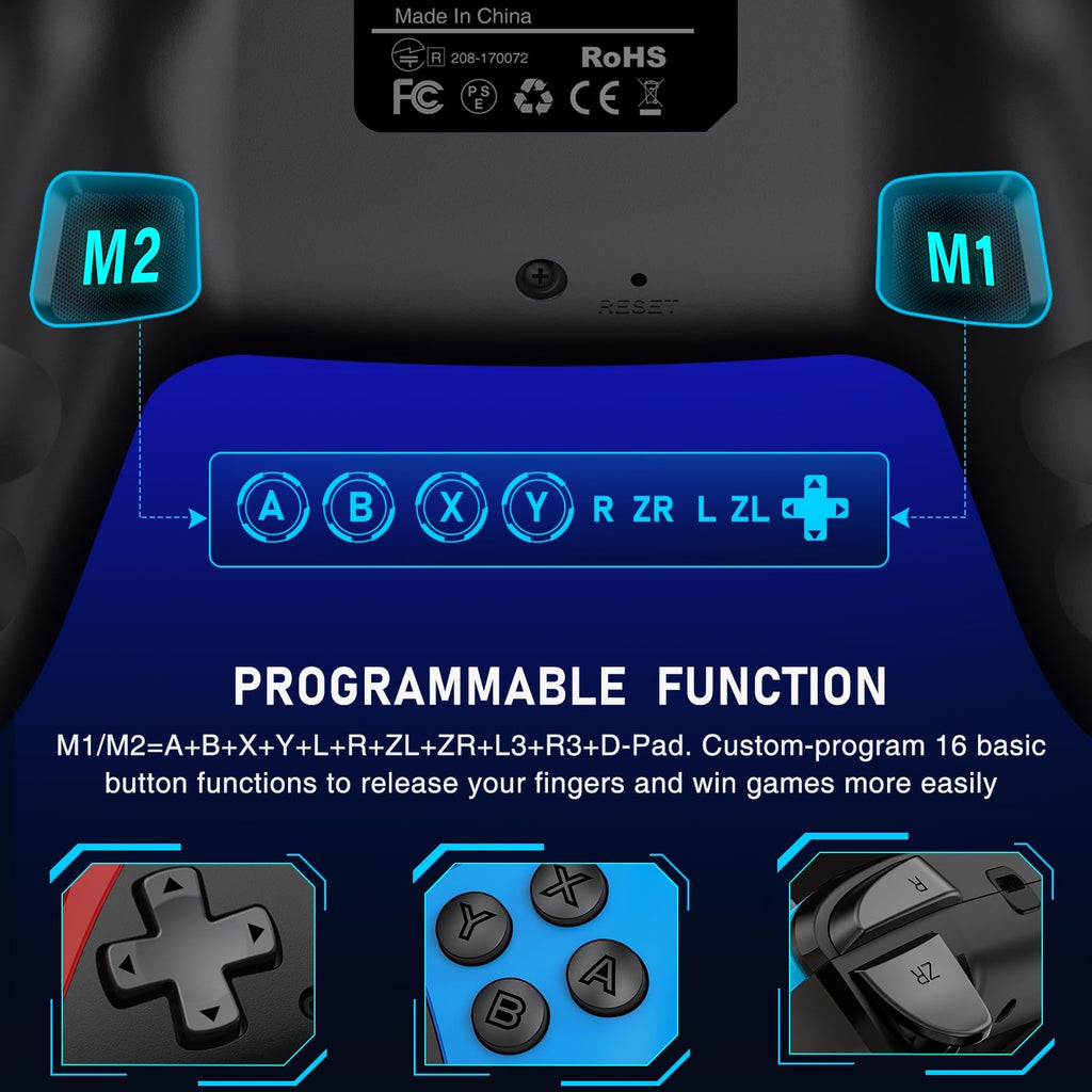 Switch Controller 2-Pack, Wireless Pro Controller for Switch2/Switch/Lite/OLED, Bluetooth Gamepad with Programmable Back Buttons, Turbo, Vibration, Gyro, Compatible with iOS/Android/PC, Includes 2 Stands - Flex Gamingproduct_type