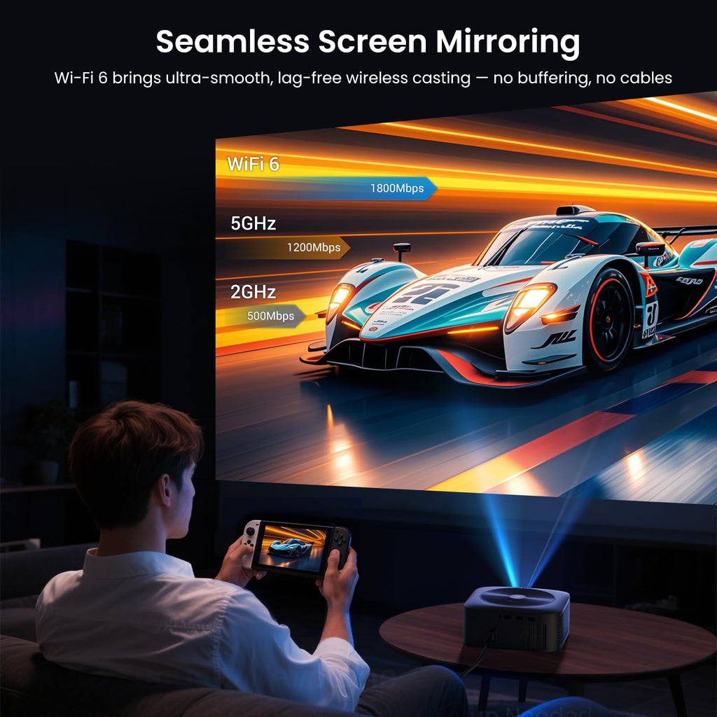 1500 ANSI Official Licensed Google TV Smart Projector, HAPPRUN 4K Full HD Home Theater with Auto Focus, Dolby Sound, Wi-Fi Bluetooth, Built-in Apps, Compatible with Phone & PC, Indoor & Outdoor Use - Flex Gamingproduct_type