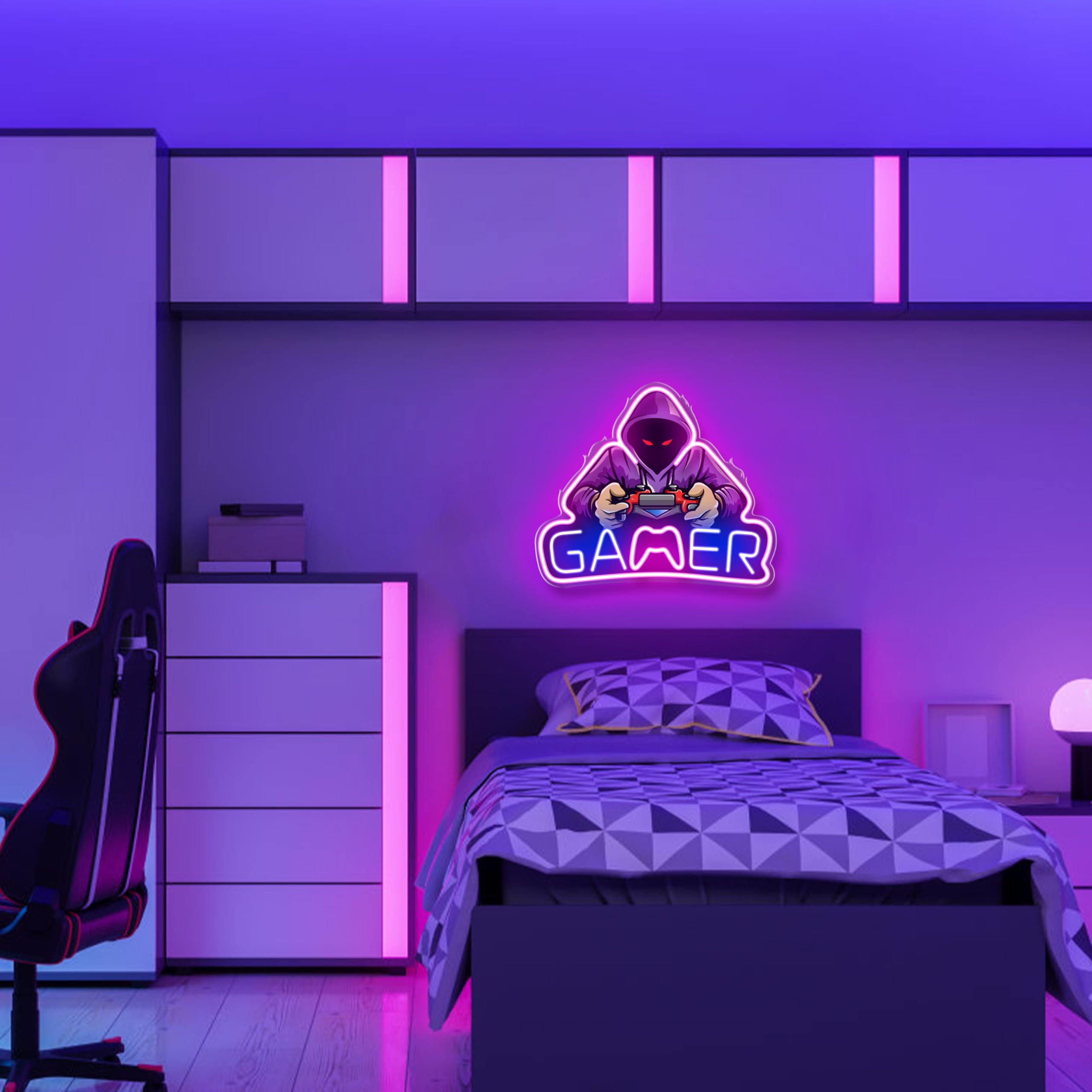 Kavaas Gamer Neon Sign, UV Printed Gaming Neon Sign for Gamer Room Decor - LED Video Game Neon Lights for Bedroom Boys, Gaming Wall decor - Best Gamer Gifts for Teenage Boys, Christmas - Flex Gamingproduct_type