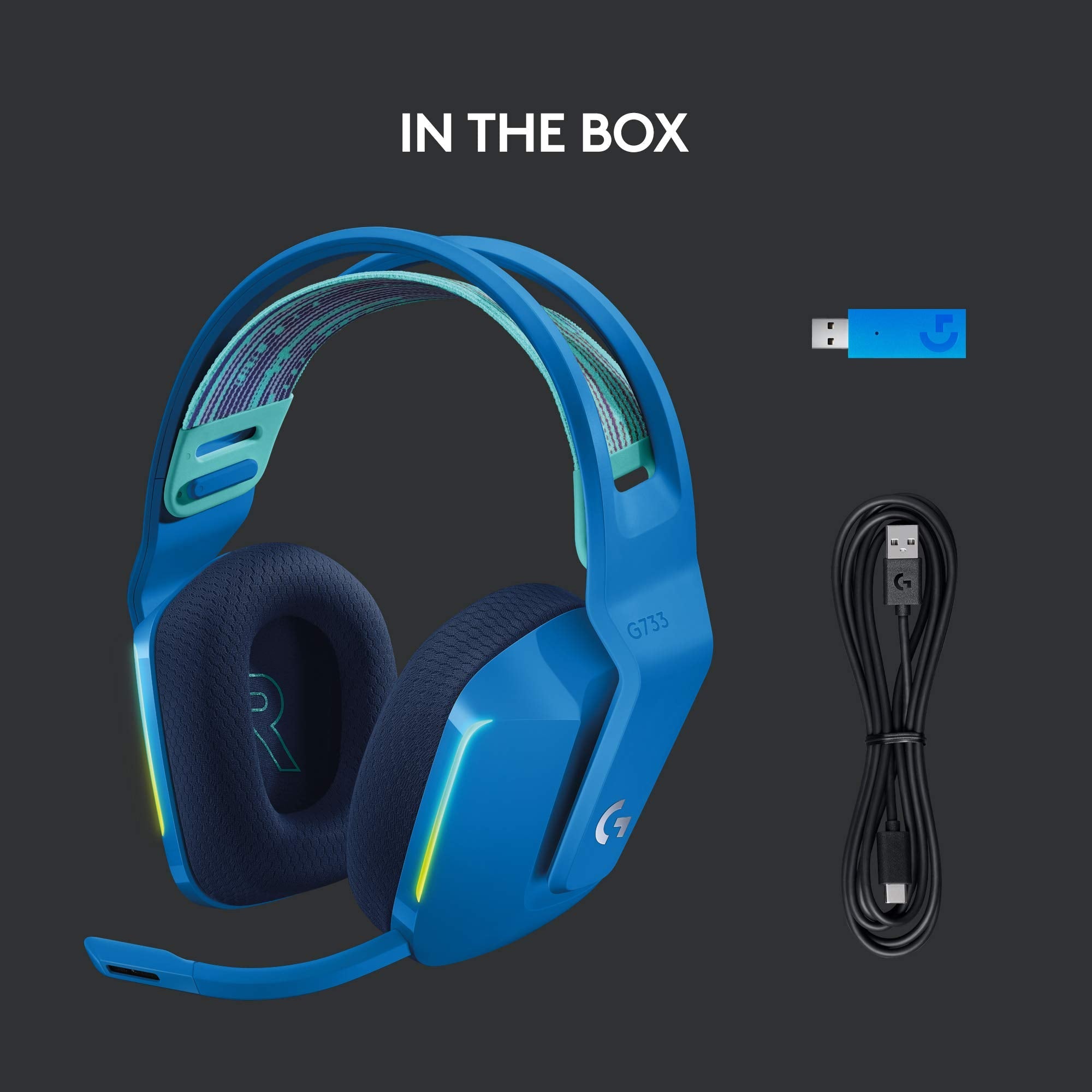 Logitech G733 Lightspeed Wireless Gaming Headset, Suspension Headband, Lightsync RGB, Blue VO!CE Mic, PRO-G Audio – Black, Gaming Headset Wireless, PC, PS5, PS4, Switch Compatible - Flex Gamingproduct_type