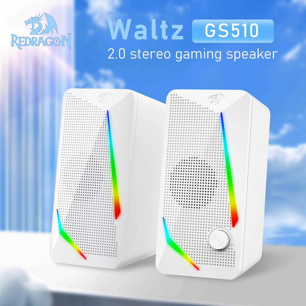 Redragon GS510 RGB Desktop Speakers, 2.0 Channel PC Computer Speaker with 4 Colorful LED Backlight Modes, Enhanced Bass and Easy-Access Volume Control, USB Powered w/ 3.5mm Cable - Flex Gamingproduct_type