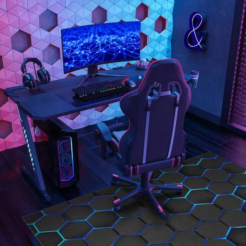 Gaming Chair Mat for Carpet Hardwood Tile Floor,36"x48" Gamer Rugs for Game Room, Under Desk Non Slip Gamer Rug,Low-Pile Game Room Rug,Rubber Backing Large Gaming Chair Floor Mat,Green Honeycomb - Flex Gamingproduct_type