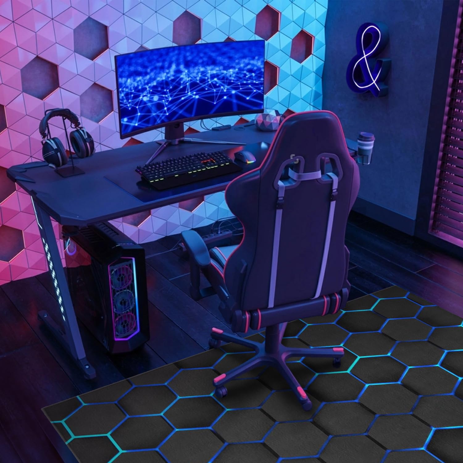 Gaming Chair Mat for Carpet Hardwood Tile Floor,36"x48" Gamer Rugs for Game Room, Under Desk Non Slip Gamer Rug,Low-Pile Game Room Rug,Rubber Backing Large Gaming Chair Floor Mat,Green Honeycomb - Flex Gamingproduct_type