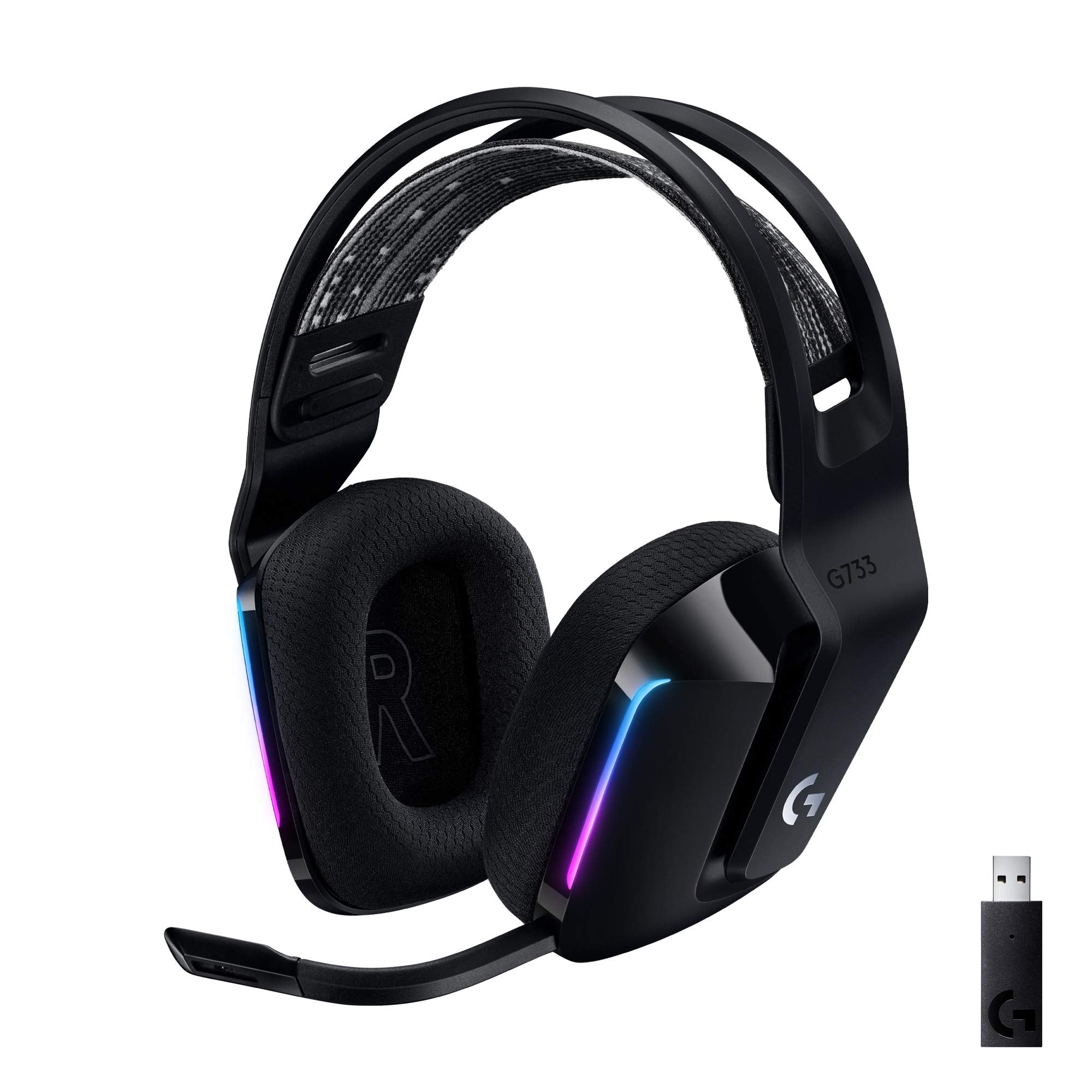 Logitech G733 Lightspeed Wireless Gaming Headset, Suspension Headband, Lightsync RGB, Blue VO!CE Mic, PRO-G Audio – Black, Gaming Headset Wireless, PC, PS5, PS4, Switch Compatible - Flex Gamingproduct_type