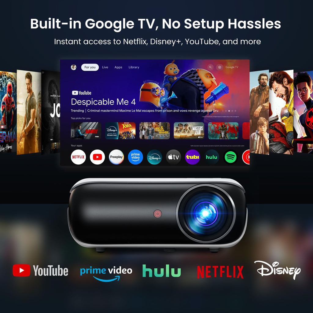 HAPPRUN Native 1080P Projector, Bluetooth Home Theater Movie Projector with Built-in Speaker, Compatible with Smartphone, HDMI, Fire Stick, PS5, Indoor & Outdoor Use - Without Google TV System - Flex Gamingproduct_type