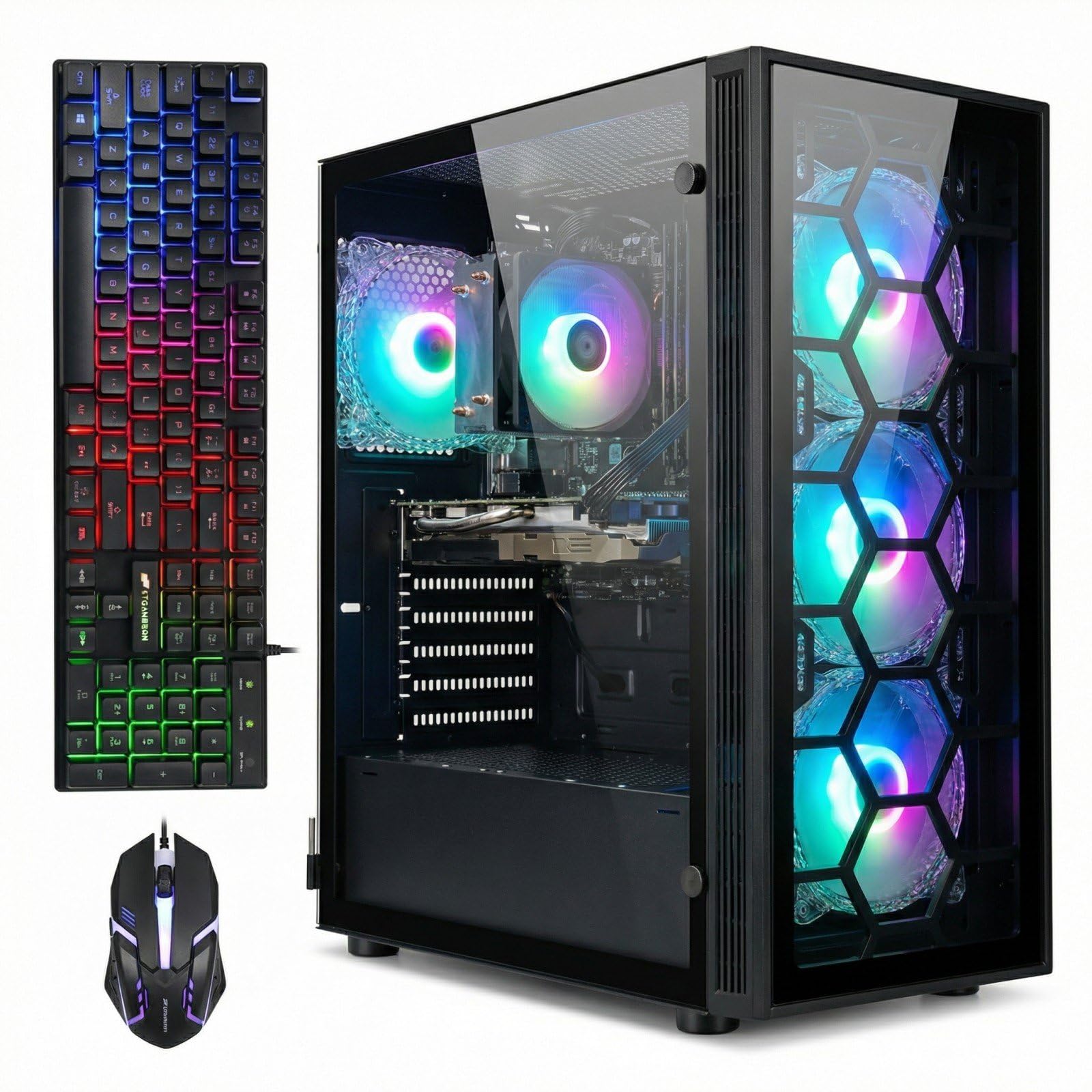 STGAubron Gaming PC Desktop Computer, Intel Core i7 up to 3.9GHz, Radeon RX 580 8G, 16G RAM, 512G SSD, WiFi 6, BT 5.0, RGB Fan x4, Windows 11 Home - Flex Gamingproduct_type