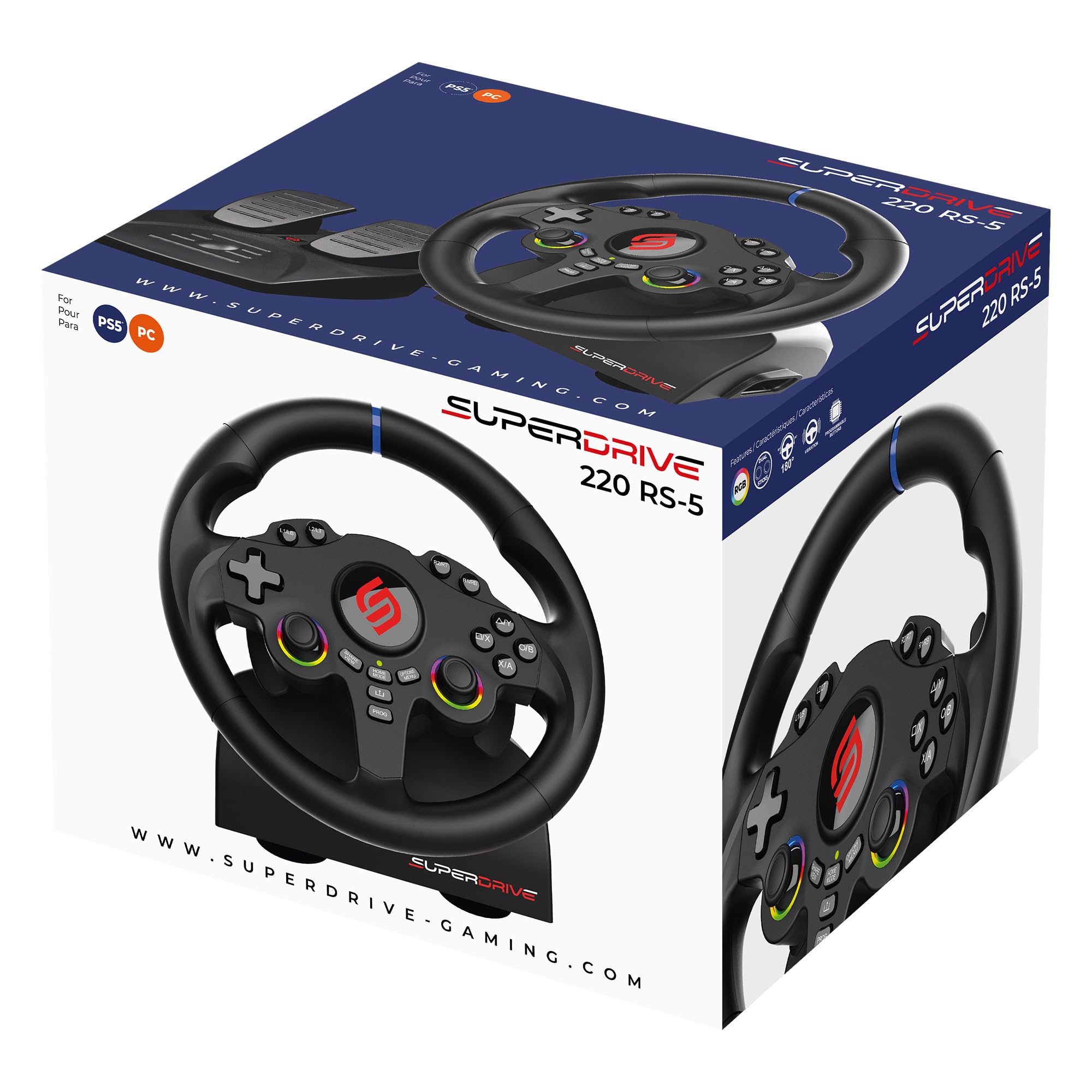 SUBSONIC - Superdrive SV250 Racing Wheel Switch 2/Switch PS4 PC Xbox Series | Steering Wheel with Pedals and Paddles - Vibration - 3 Sensitivity Modes - Diameter 22 cm, Rotation 180° - Flex Gamingproduct_type