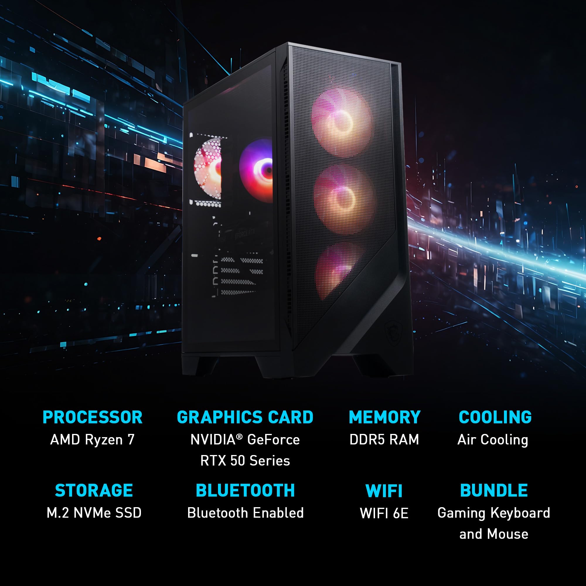 msi Codex Z2 Gaming Desktop: AMD R7-8700F, GeForce RTX 5070, 32GB DDR5, 2TB m.2 NVMe SSD, USB Type-C, VR-Ready, Windows 11 Home : A8NVP-436US - Flex Gamingproduct_type