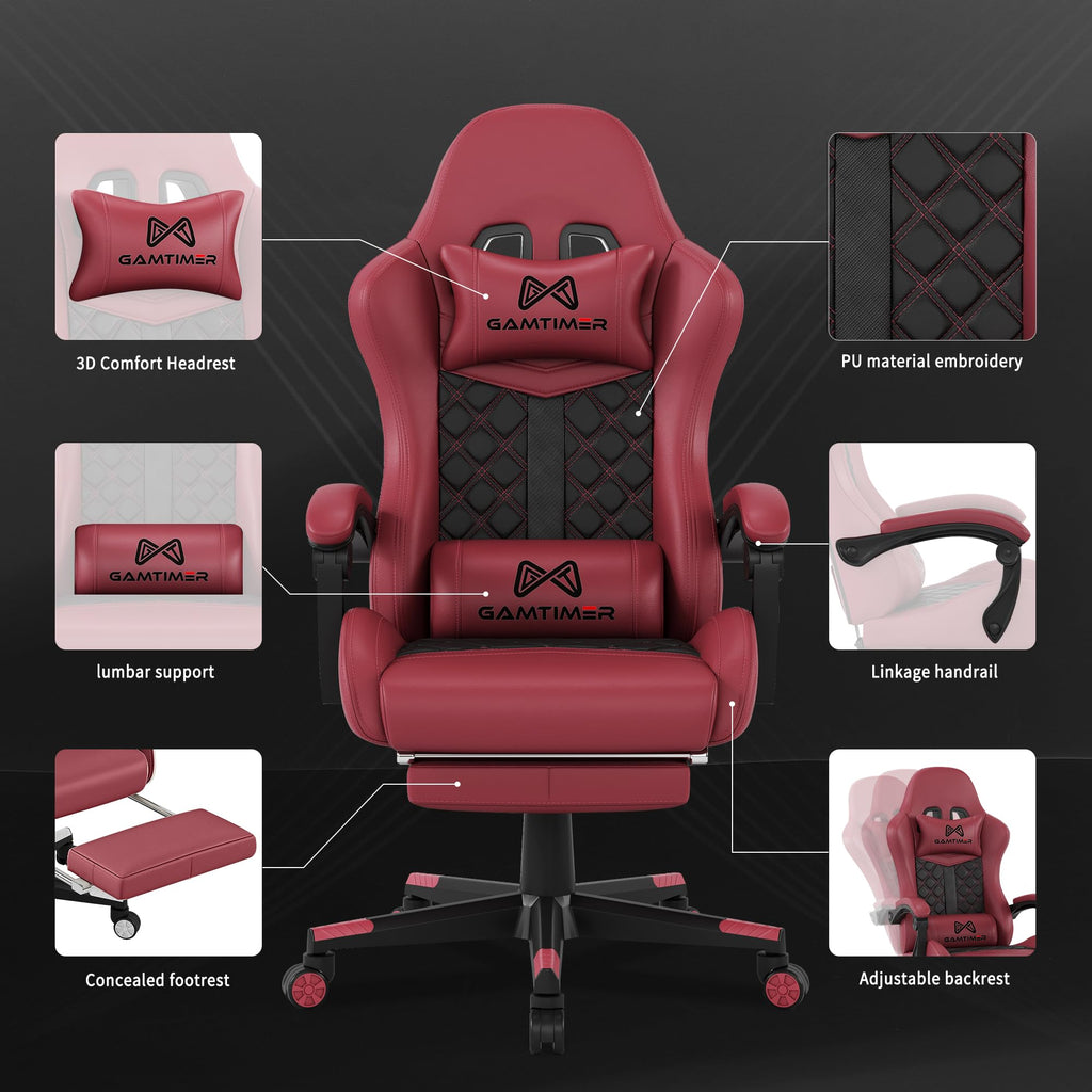 Gamtimer Gaming Chair, 400 LB Weight Capacity,with Pocket Spring Cushion | Ergonomic Backrest Office Chair,Leather, with Headrest and Lumbar Support, Footrest, Suitable for Adults(Blue) - Flex Gamingproduct_type