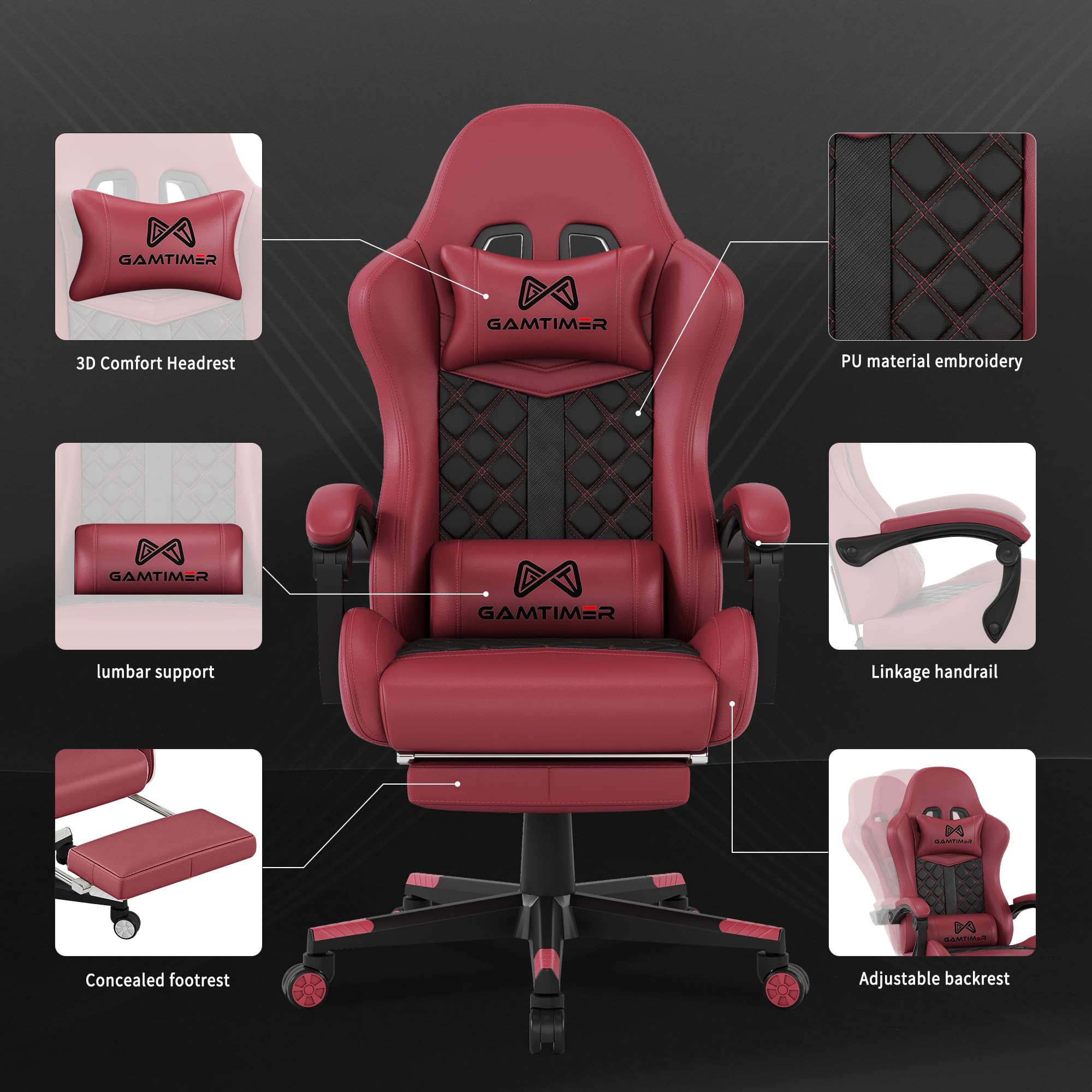 Gamtimer Gaming Chair, 400 LB Weight Capacity,with Pocket Spring Cushion | Ergonomic Backrest Office Chair,Leather, with Headrest and Lumbar Support, Footrest, Suitable for Adults(Blue) - Flex Gamingproduct_type