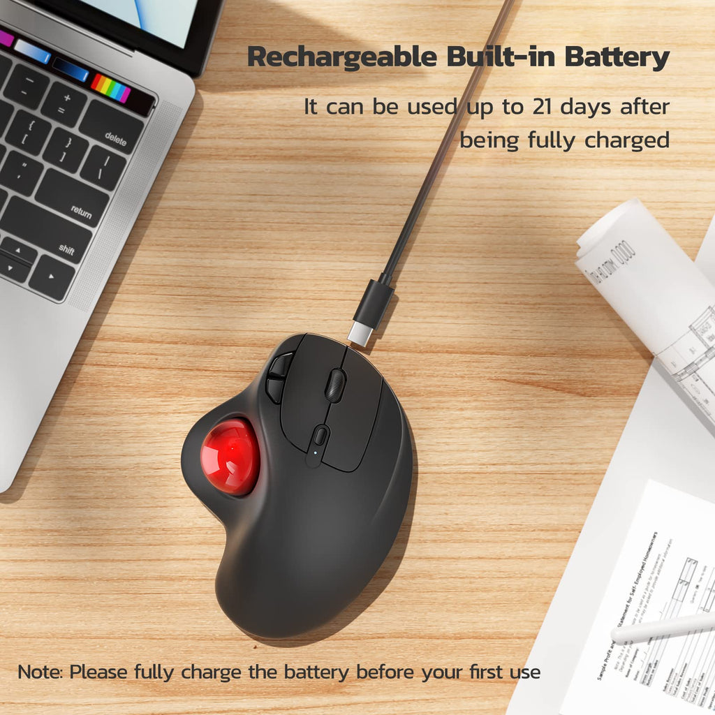 Nulea M501 Wireless Trackball Mouse, Rechargeable Ergonomic, Easy Thumb Control, Precise & Smooth Tracking, 3 Device Connection (Bluetooth or USB Receiver), Compatible for PC, Laptop, Mac, Windows. - Flex Gamingproduct_type