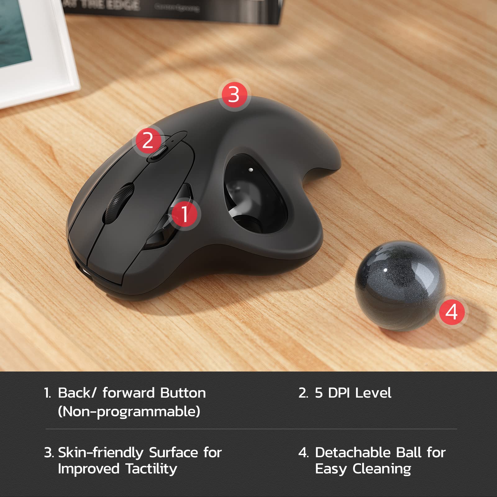 Nulea M501 Wireless Trackball Mouse, Rechargeable Ergonomic, Easy Thumb Control, Precise & Smooth Tracking, 3 Device Connection (Bluetooth or USB Receiver), Compatible for PC, Laptop, Mac, Windows. - Flex Gamingproduct_type