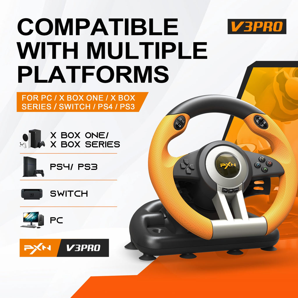 PXN V3 Pro Gaming Steering Wheel with Pedals | Dual Motor Vibration Feedback, Beginner Sim Racing Wheel for PC, PS4, Xbox Series S, Xbox Series X, Xbox One and Switch - Flex Gamingproduct_type