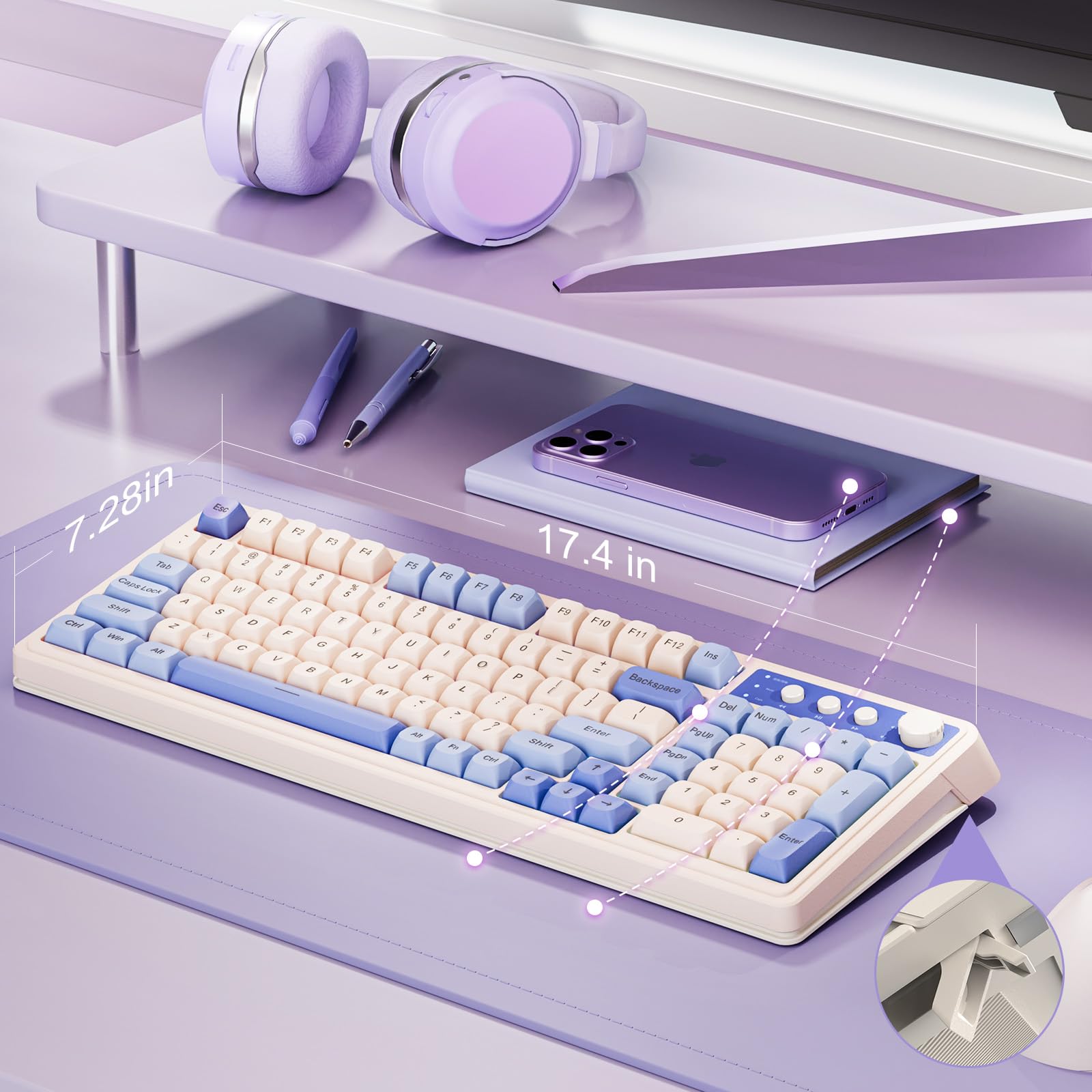 AULA 99 Key Keyboard, Wireless Gaming Keyboard Bluetooth Computer Keyboards Creamy Cute with Number Pad RGB Backlit Tri-Mode BT/2.4GHz/USB-C - Pink - Flex Gamingproduct_type