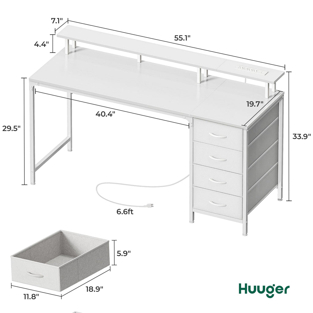 Huuger 47 Inch Computer Desk with Power Outlets and LED Lights, Gaming Desk with 4 Drawers, Office Desk with Monitor Stand, Study Work Home Office, Small Spaces, Black - Flex Gamingproduct_type