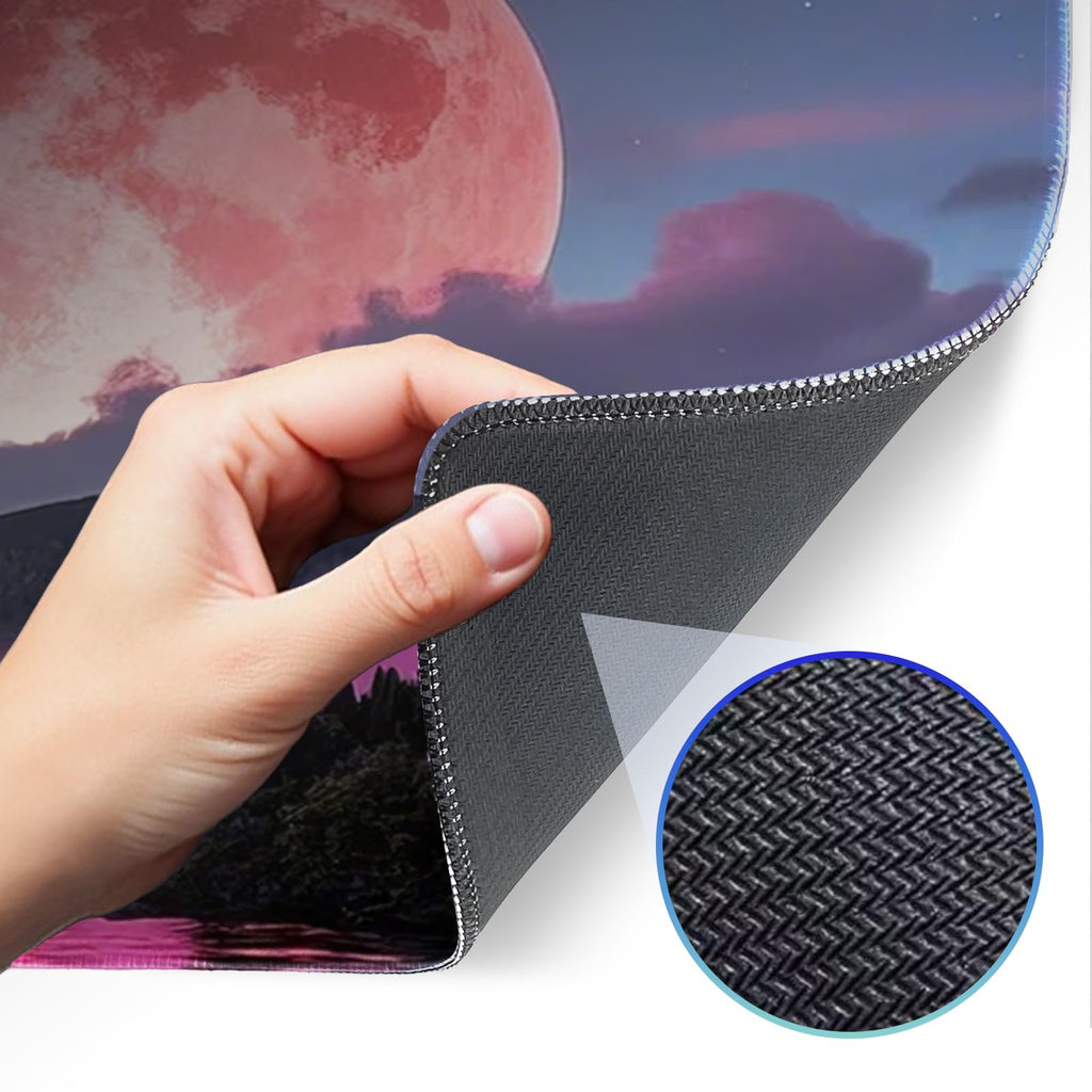 Japanese Dark Red Moon Gaming Mouse Pad, Extended Mouse Pad with Non-Slip Base, Full Keyboard Pad with Stitched Edges, Large Desk Pad for Gaming, Office, Home 31.5 x 11.8 Inch - Flex Gamingproduct_type