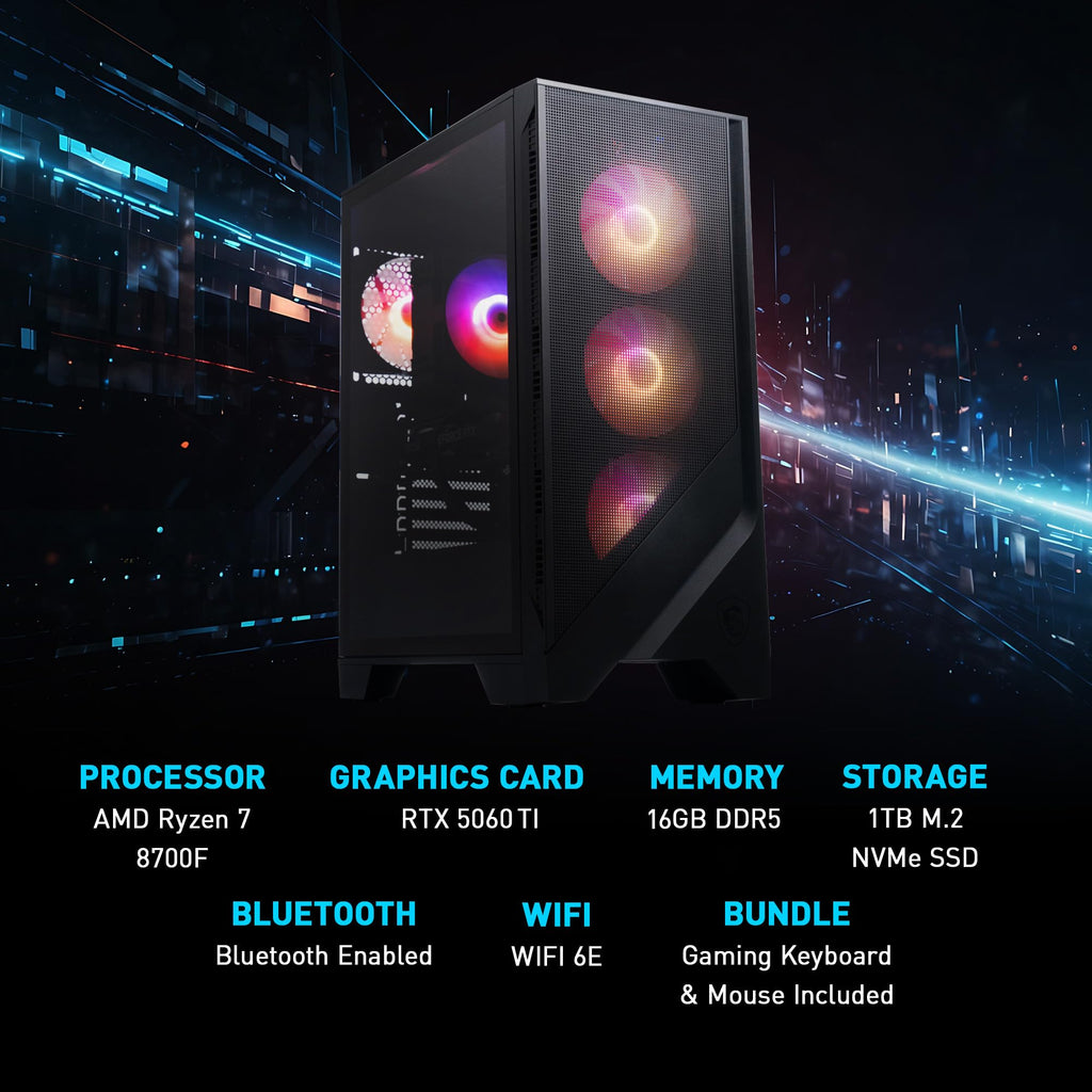 msi Codex Z2 Gaming Desktop: AMD R7-8700F, GeForce RTX 5070, 32GB DDR5, 2TB m.2 NVMe SSD, USB Type-C, VR-Ready, Windows 11 Home : A8NVP-436US - Flex Gamingproduct_type
