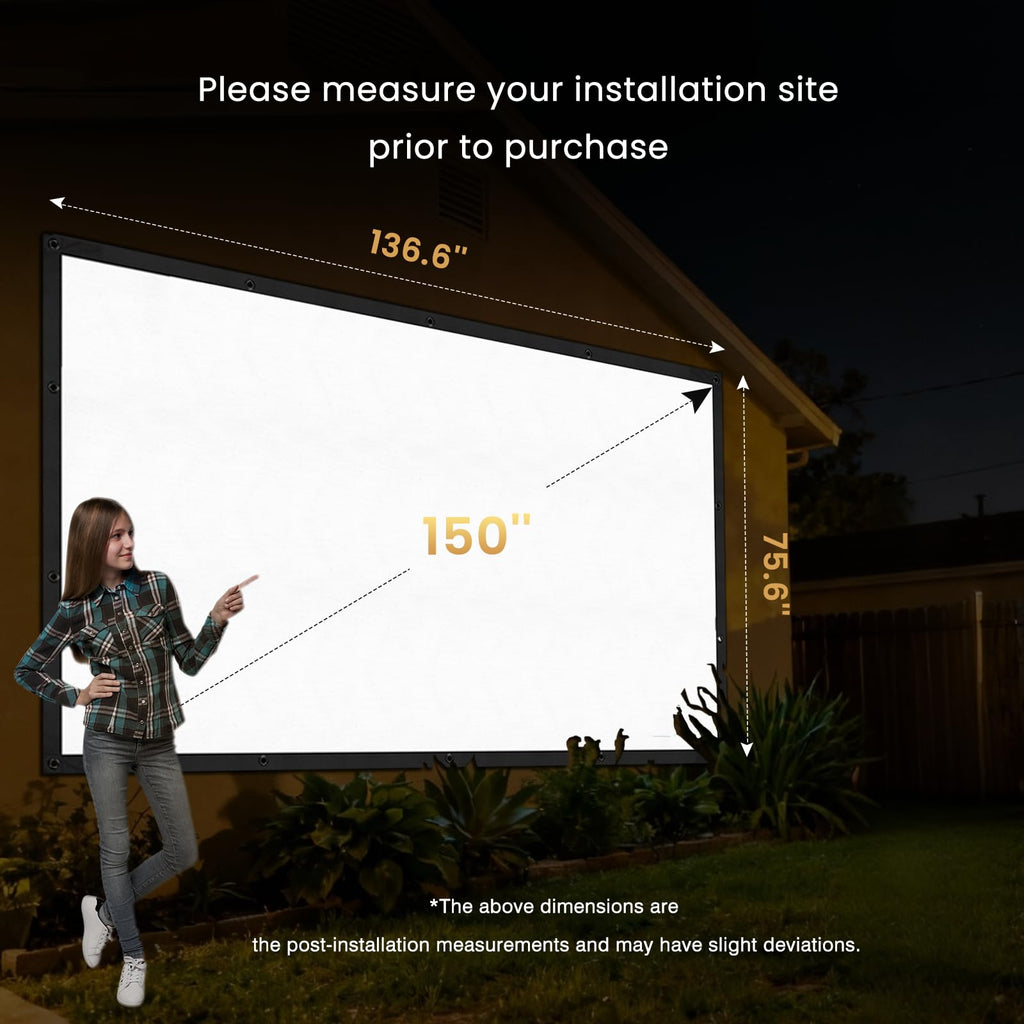 120 inch Projector Screen Upgraded- Black Backing, Straight Edges, Foldable, Washable and Wrinkle-Free - for Indoor Home Theater and Outdoor Cinema -White 16:9 by IOLIEO - Flex Gamingproduct_type