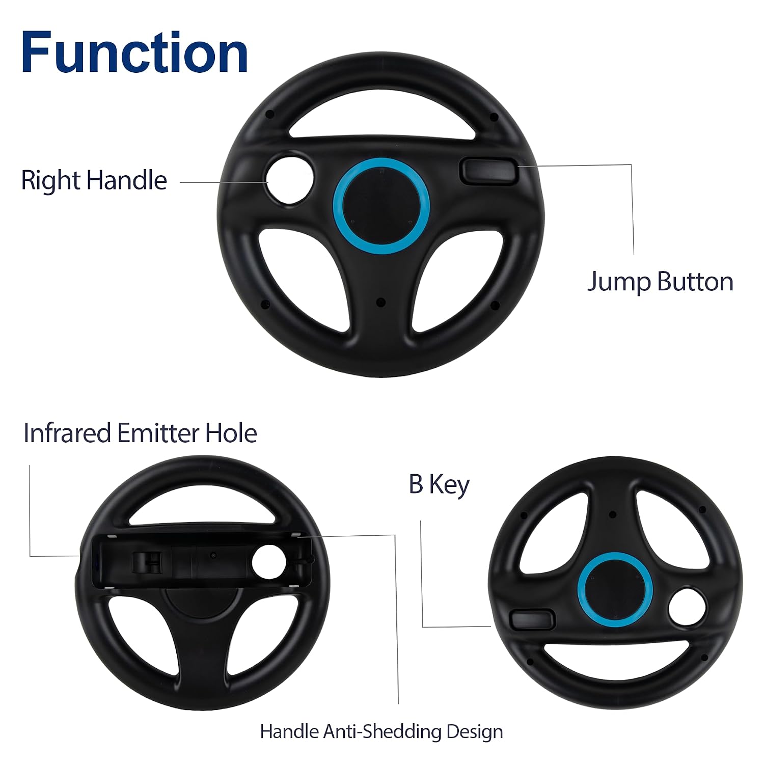 DTianSir 4Pcs Mario Kart Steering Wheels and Zapper Light Gun Compatible with Nintendo Wii/Wii U Remote Controller(Black) [Video Game] - Flex Gamingproduct_type
