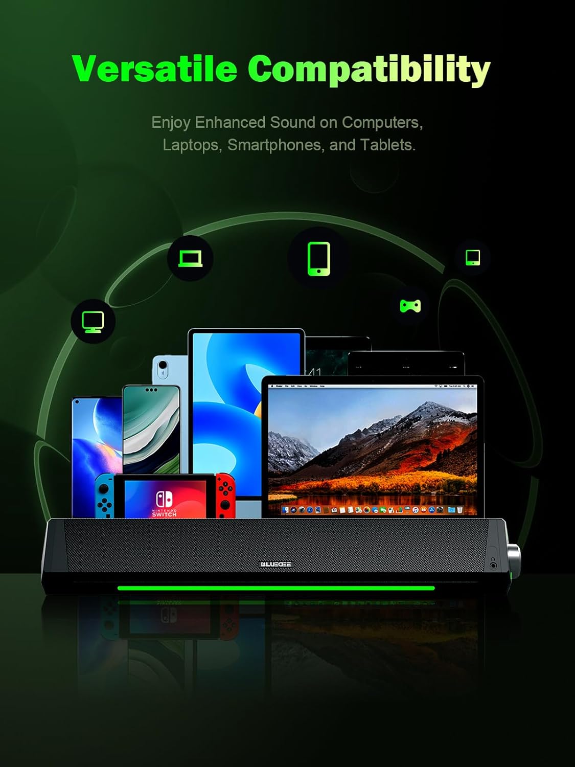 BLUEDEE Computer Speakers for Desktop PC, Computer Sound bar, HiFi Stereo Speakers for Computer Desktop, Bluetooth 5.0 and 3.5mm Aux-in PC Soundbar, USB/USB C Powered Gaming Speakers for pc, Laptop - Flex Gamingproduct_type