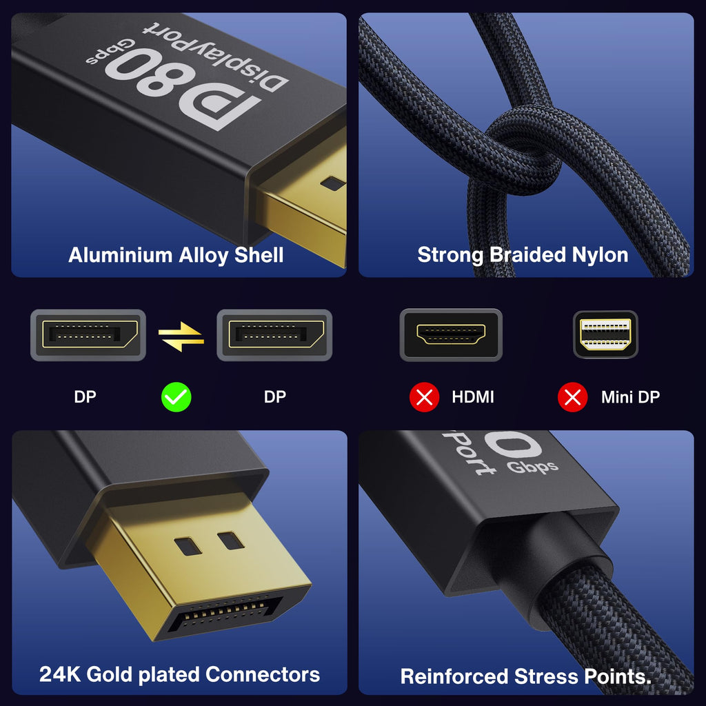 IVANKY 8K DisplayPort Cable 1.4, VESA Certified DP Cable 6.6ft (8K@60Hz, 4K@240Hz, 2K@240Hz)HBR3 Support 32.4Gbps, HDR, HDCP 2.2, FreeSync G-Sync, Braided Display Port for Gaming Monitor, Graphics, PC - Flex Gamingproduct_type