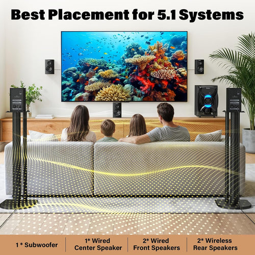 Bobtot Surround Sound Systems Wireless Rear Satellite Speakers - 1000W Peak Deep Bass 8 inch Subwoofer 5.1/2.1 Channel Home Theater System with ARC Optical Bluetooth Karaoke Input - Flex Gamingproduct_type