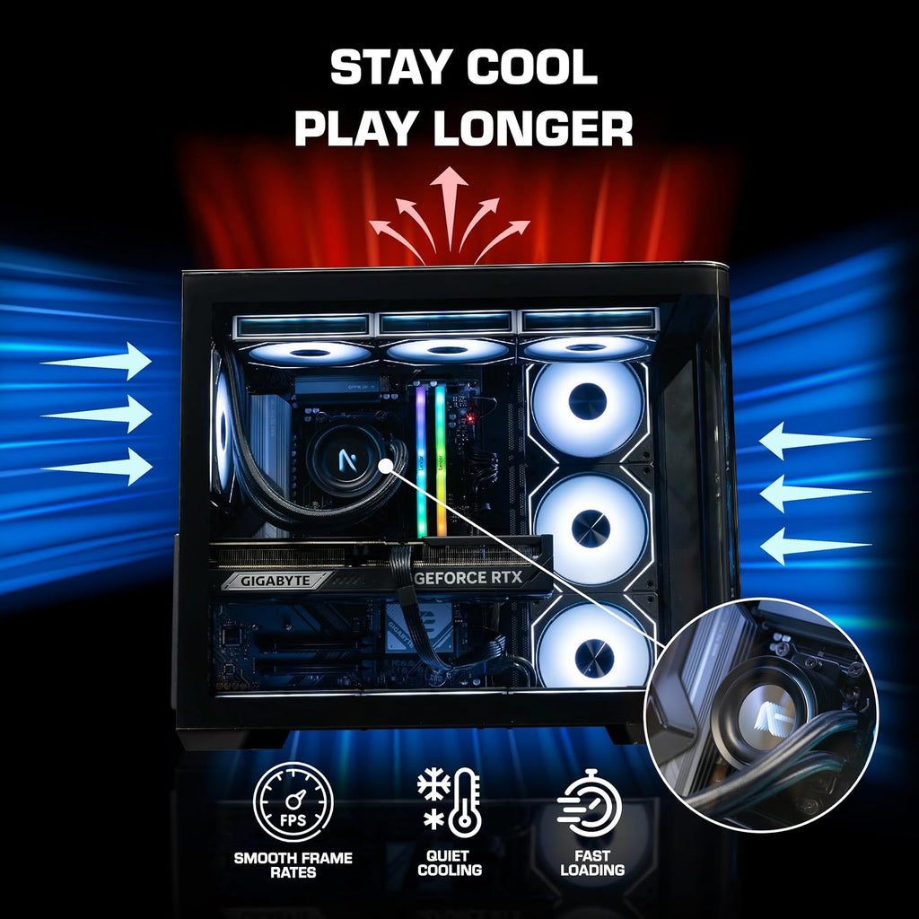Aftershock Nimbus Gaming Desktop PC, Ryzen 7 7800X3D, RTX 5080 OC 16GB, 32GB DDR5 6000MHz RAM, 2TB Gen4 NVMe SSD, 360mm Liquid Cooler, 850W Gold PSU, Windows 11 Home