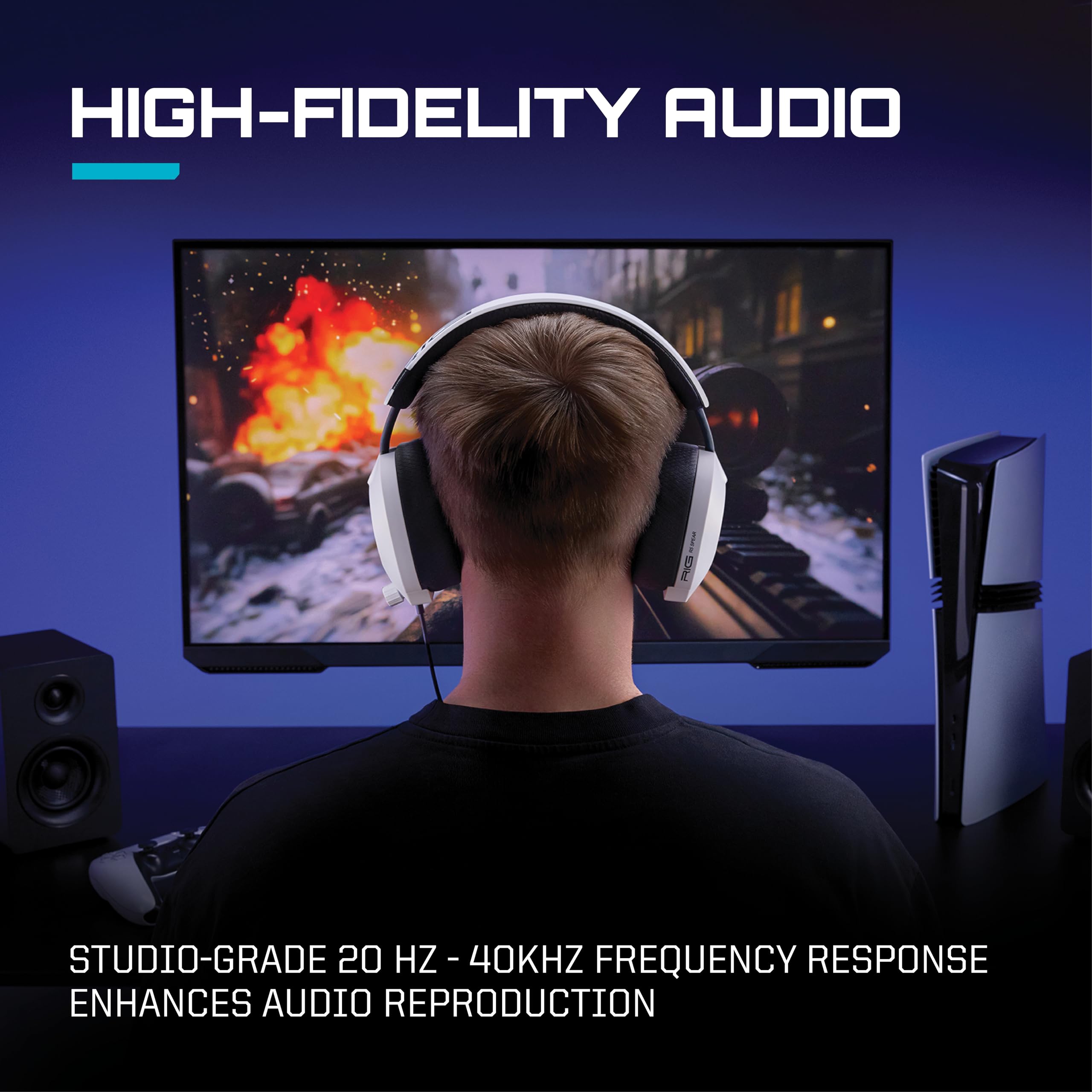 RIG R5 Spear PRO HS Wired Gaming Headset Officially Licensed for PlayStation, PS5, PS4, PC - 40mm Graphene Drivers, Tempest 3D Audio, Flip-to-Mute Mic, Memory Foam Cushions, 3.5mm -Black - Flex Gamingproduct_type